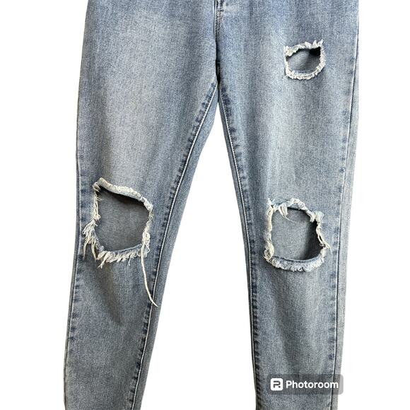 Princess Polly Light Wash Mom Distressed High Waisted Denim Blue Jeans Size 4 - Picture 2 of 8